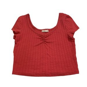 red, small, cottonon scrunch crop top with texture/ribbed
